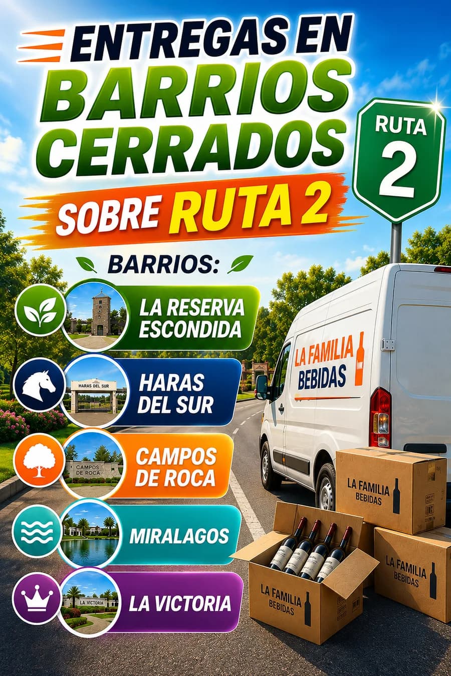 Entregas en barrios cerrados sobre Ruta 2: La Reserva Escondida, Haras del Sur, Campos de Roca, Miralagos y La Victoria